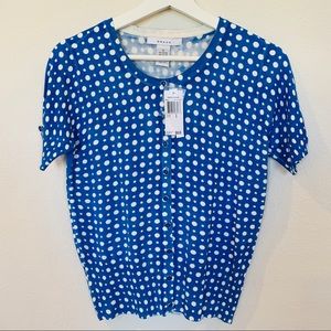 Blue and White Polka Dot Short Sleeve Cardigan